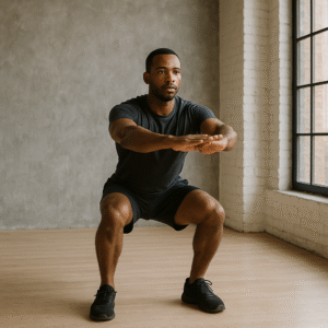 a person is doing body weight squats to grow leg muscles