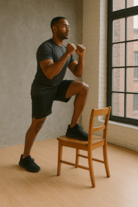 use a chair to do steps up exercise for legs muscles