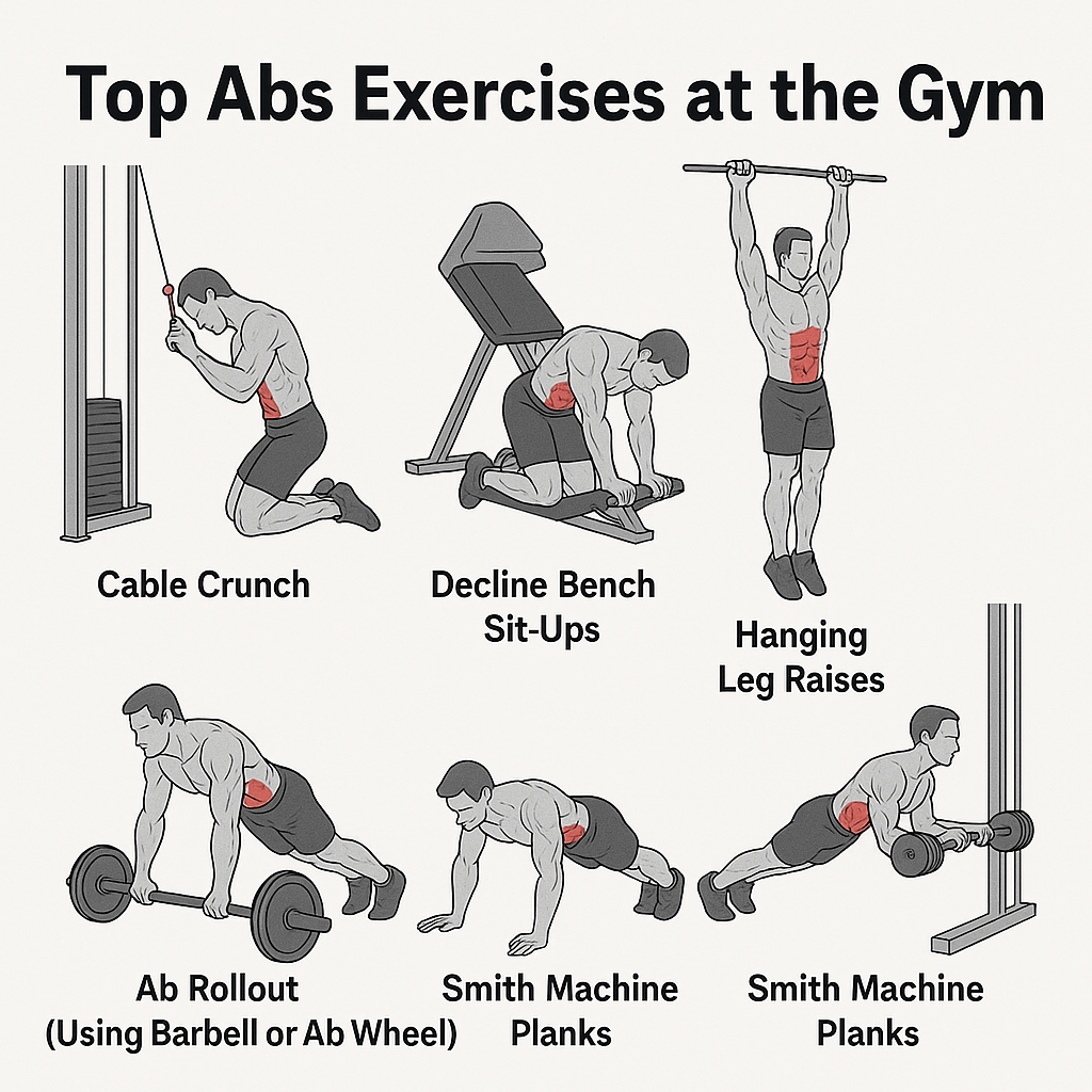 6 different abs workout at gym with equipments