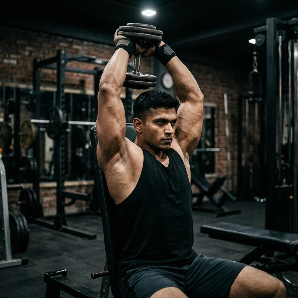 tricep superset overhead dumbbell extension long head