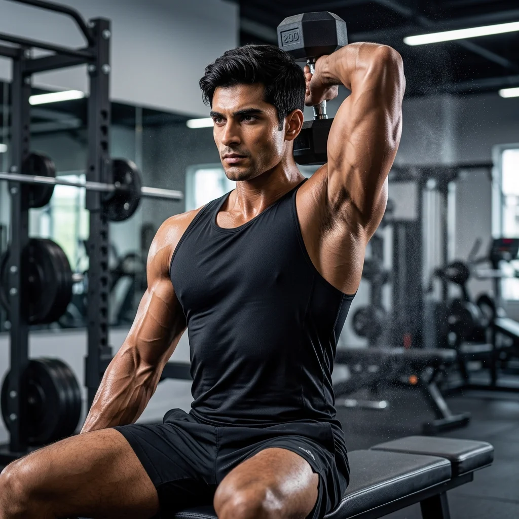 best tricep workout seated overhead dumbbell extensions